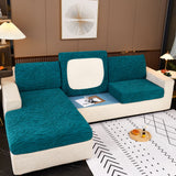 Striped Jacquard Fleece Furniture Covers Stretchable Non-Slip Cushion Covers for L-Shaped Couch, Pets - Ornate Home