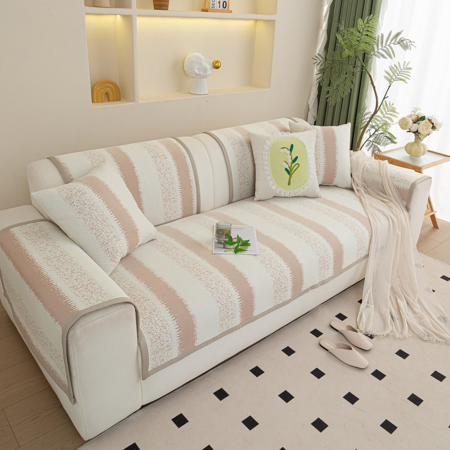 Striped Non-Slip Cooling Couch Cover, Summer Couch Pads for Seat Back Armrest - Ornate Home