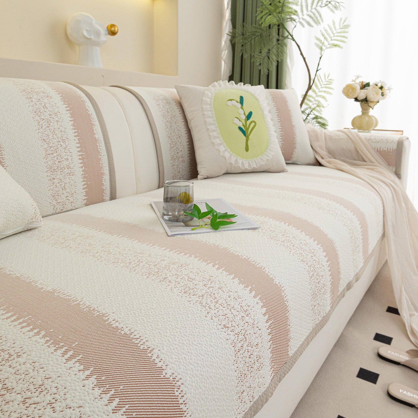 Striped Non-Slip Cooling Couch Cover, Summer Couch Pads for Seat Back Armrest - Ornate Home