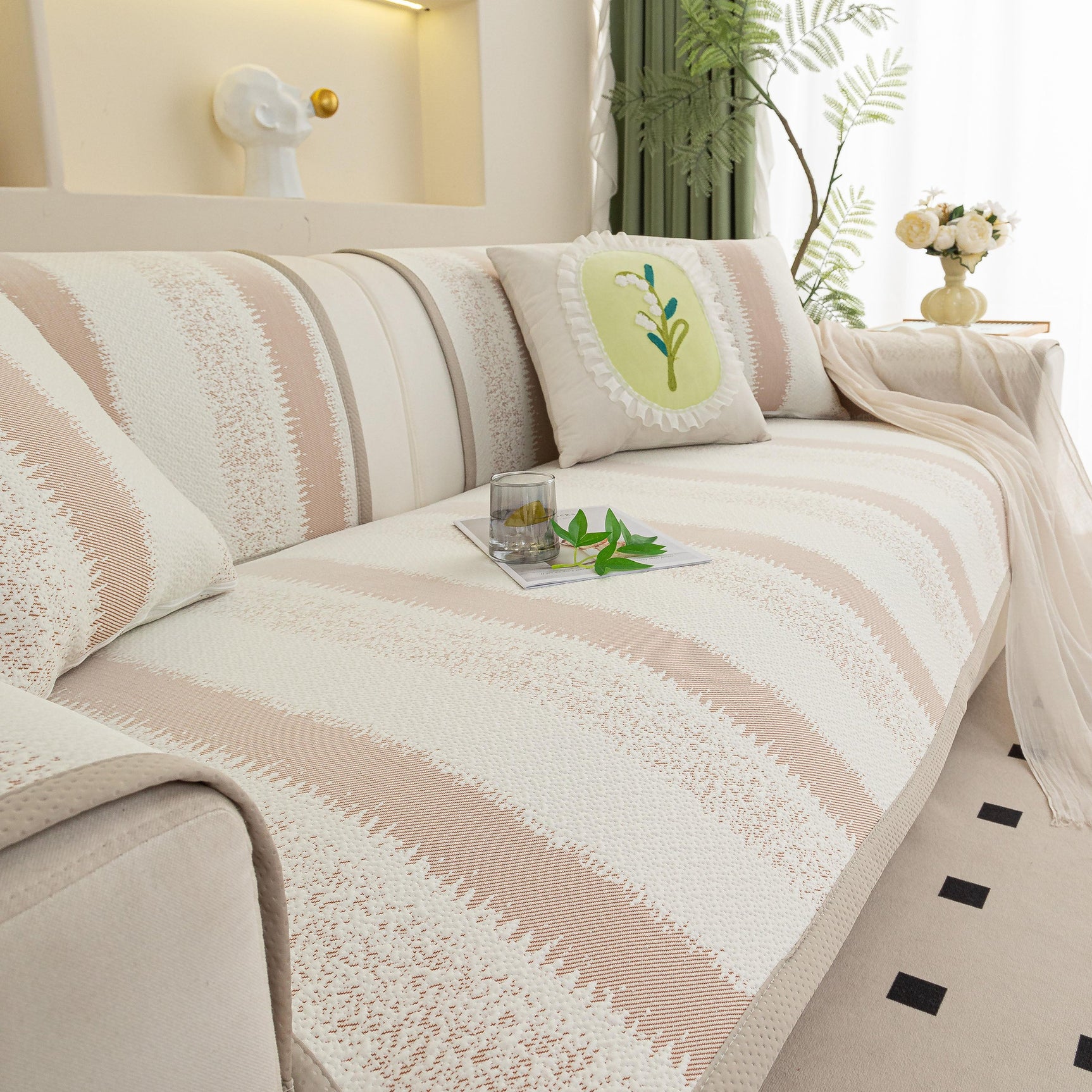 Striped Non-Slip Cooling Couch Cover, Summer Couch Pads for Seat Back Armrest - Ornate Home