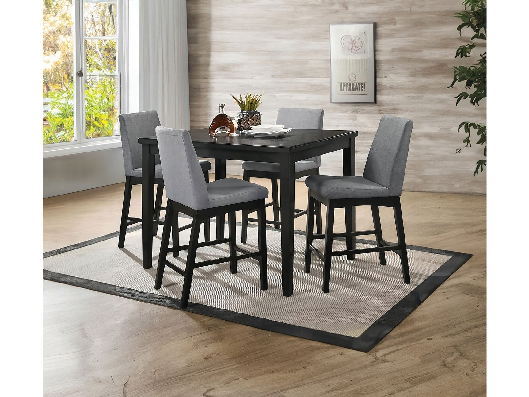 Strom Dark Walnut 5 Piece Counter Height Dining Set - Ornate Home