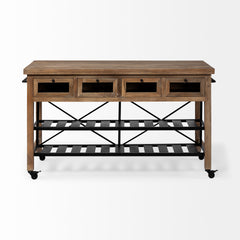 Stuart Brown/Black Solid Wood Top Two-Tier Metal Rolling Kitchen Island - Ornate Home