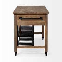 Stuart Brown/Black Solid Wood Top Two-Tier Metal Rolling Kitchen Island - Ornate Home
