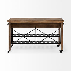 Stuart Brown/Black Solid Wood Top Two-Tier Metal Rolling Kitchen Island - Ornate Home