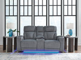 Studio Cave Steel Power Reclining Loveseat w/Console (Online Special Price) - Ornate Home