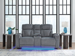 Studio Cave Steel Power Reclining Loveseat w/Console (Online Special Price) - Ornate Home