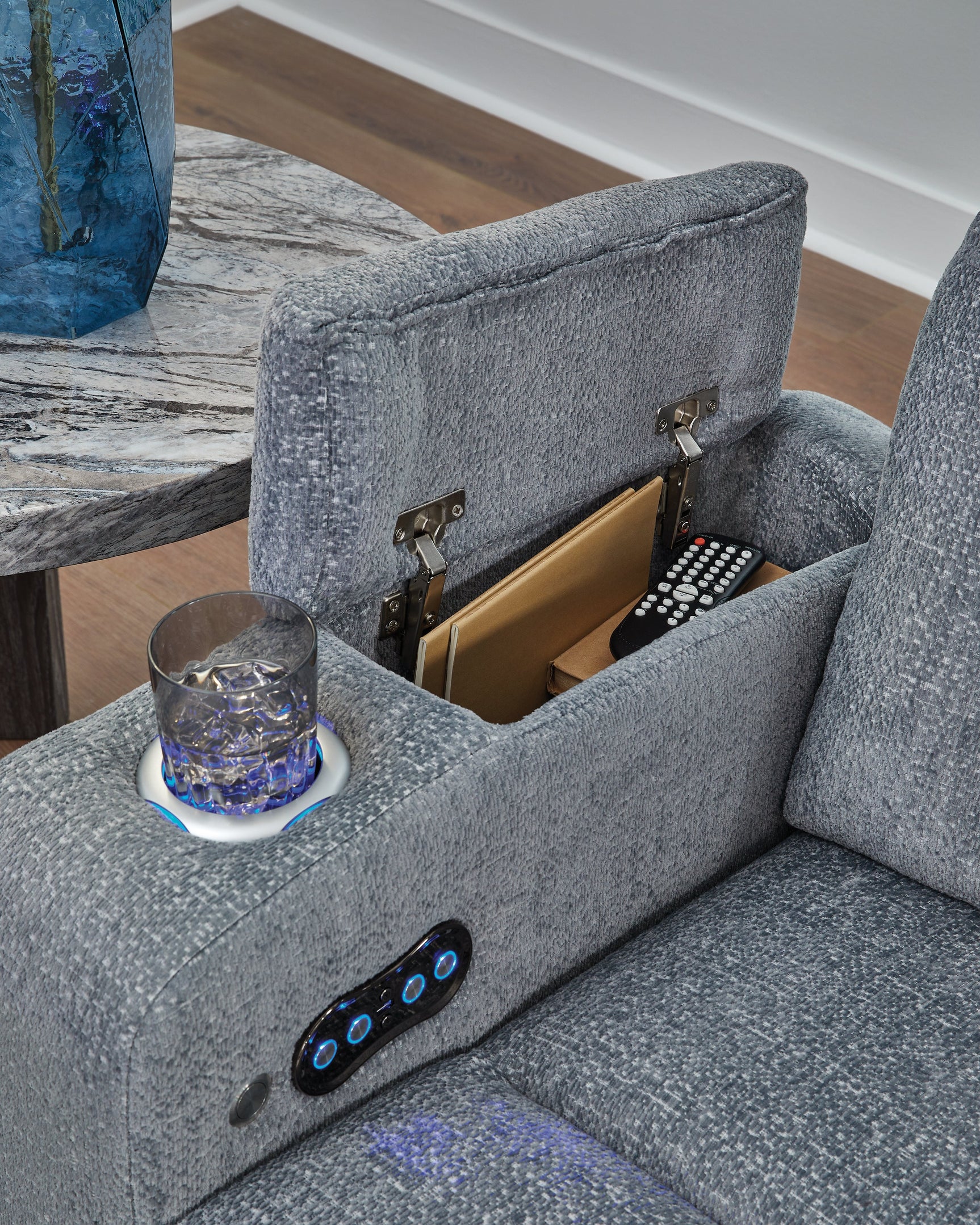 Studio Cave Steel Power Reclining Loveseat w/Console (Online Special Price) - Ornate Home