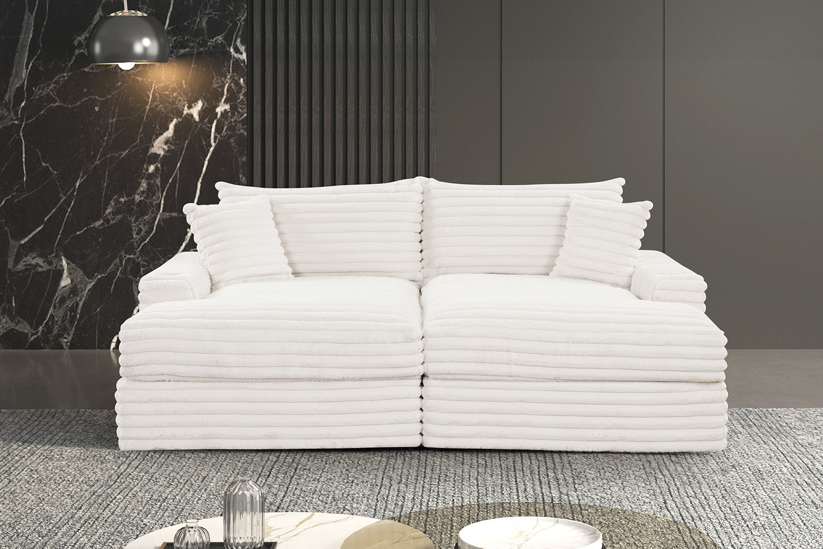 Stupendous II White Corduroy Double Chaise Sectional Sofa - Ornate Home
