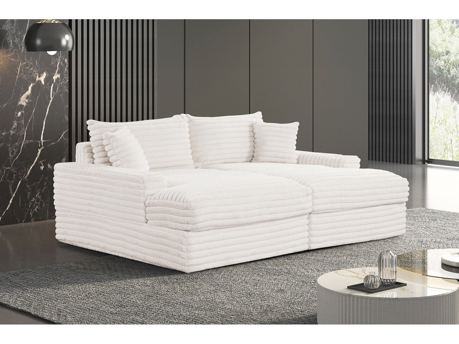Stupendous II White Corduroy Double Chaise Sectional Sofa - Ornate Home