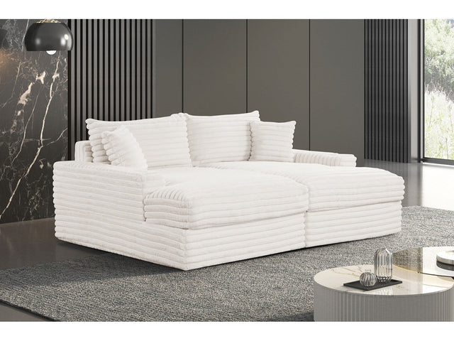 Stupendous II White Corduroy Double Chaise Sectional Sofa - Ornate Home