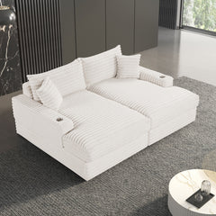 Stupendous II White Corduroy Double Chaise Sectional Sofa - Ornate Home