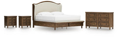 Sturlayne Brown King Upholstered Panel Bed, Dresser and 2 Nightstands - Ornate Home