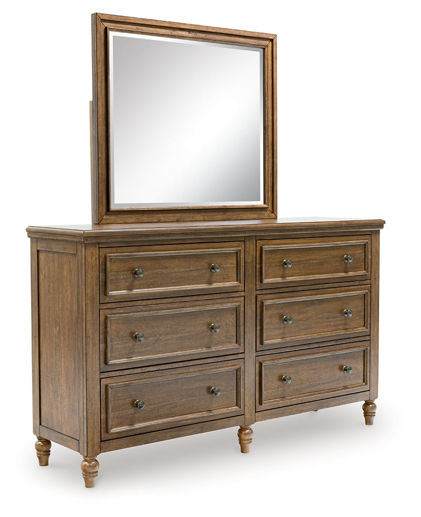 Sturlayne Brown Queen Upholstered Panel Bed & Dresser & Mirror (Online Special Price) - Ornate Home