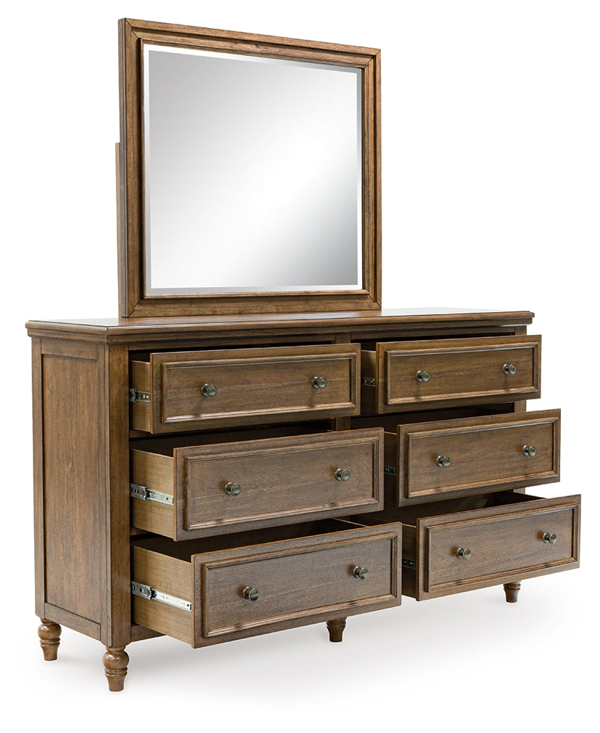 Sturlayne Brown Queen Upholstered Panel Bed & Dresser & Mirror (Online Special Price) - Ornate Home