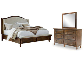 Sturlayne Brown Queen Upholstered Panel Bed & Dresser & Mirror - Ornate Home