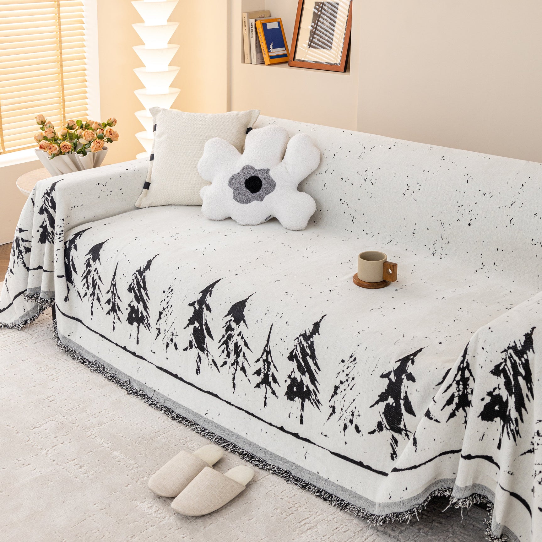 Stylish Chenille Pine Tree Couch Cover Blanket on Sectional Sofa, Universal Cat Proof Furniture Covers - Ornate Home