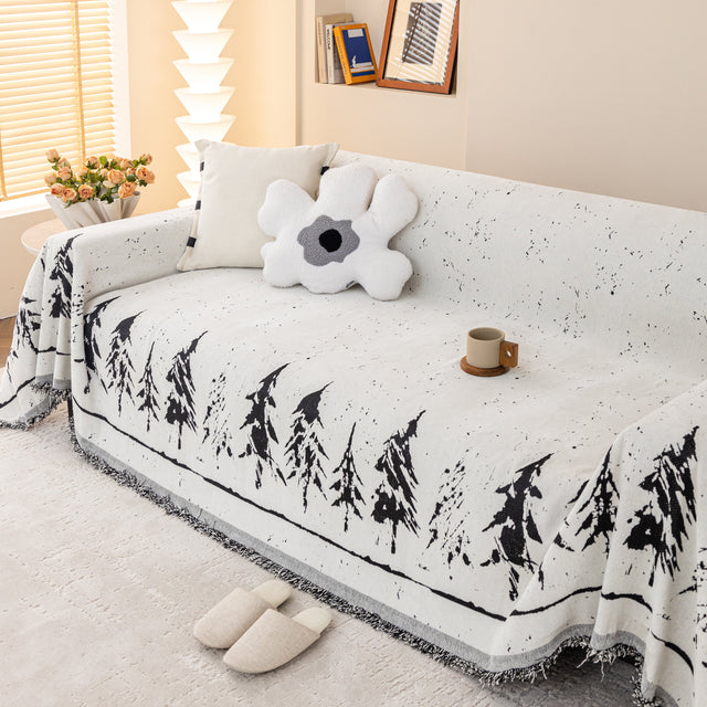 Stylish Chenille Pine Tree Couch Cover Blanket on Sectional Sofa, Universal Cat Proof Furniture Covers - Ornate Home