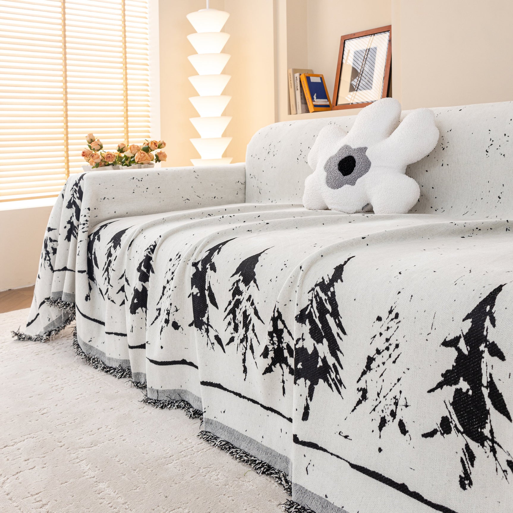 Stylish Chenille Pine Tree Couch Cover Blanket on Sectional Sofa, Universal Cat Proof Furniture Covers - Ornate Home