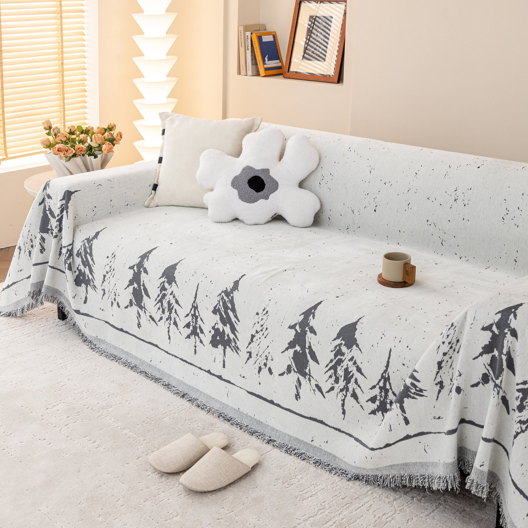 Stylish Chenille Pine Tree Couch Cover Blanket on Sectional Sofa, Universal Cat Proof Furniture Covers - Ornate Home