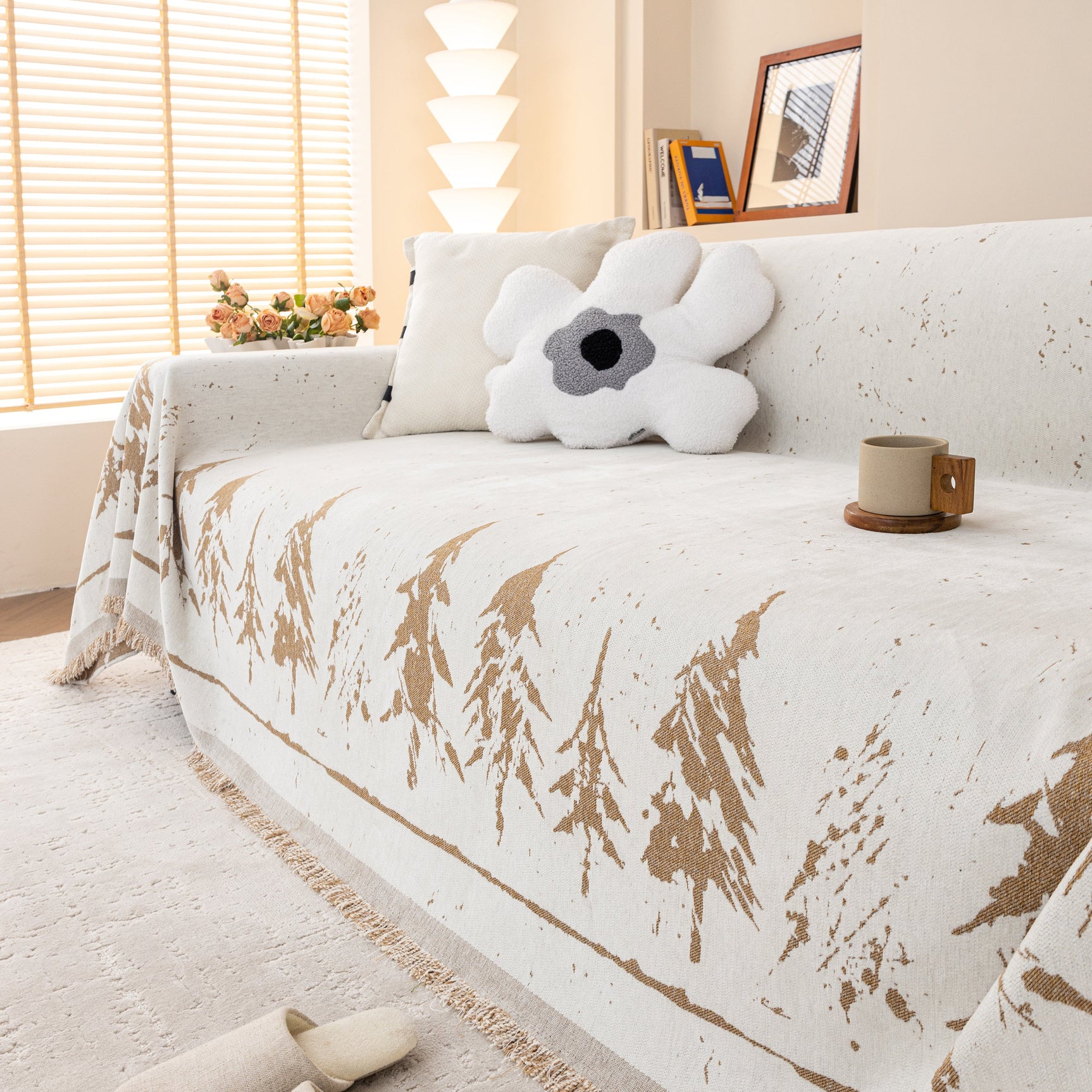 Stylish Chenille Pine Tree Couch Cover Blanket on Sectional Sofa, Universal Cat Proof Furniture Covers - Ornate Home