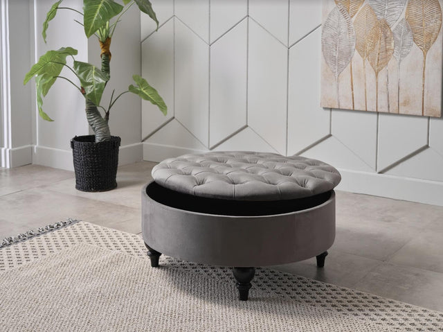 Suave Grey Storage Ottoman - Ornate Home