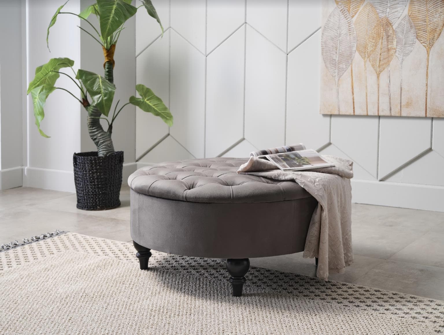 Suave Grey Storage Ottoman - Ornate Home