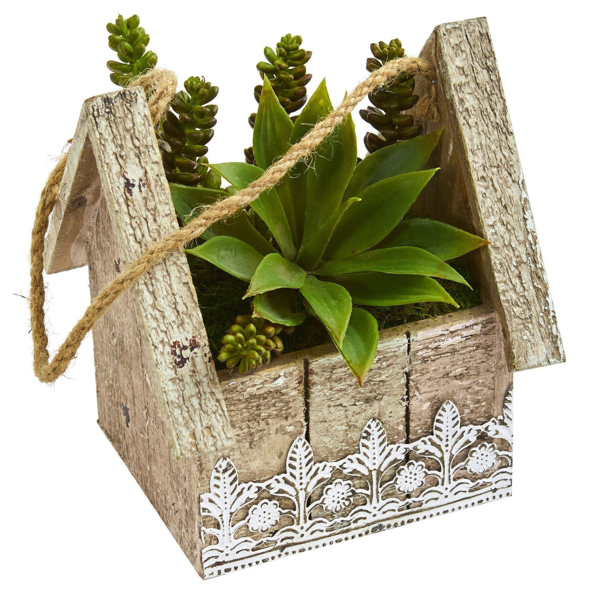 Succulent Garden Artificial Plant in Birdhouse Hanging Planter