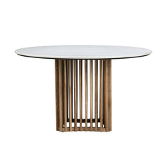 Sullivan Brown/White Round Marble Dining Table - Ornate Home