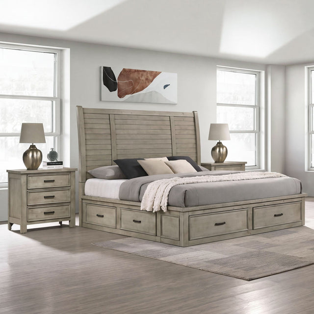 Sullivan Drift Grey 3-Piece King Storage Bedroom Set with 2 Nightstands - Ornate Home
