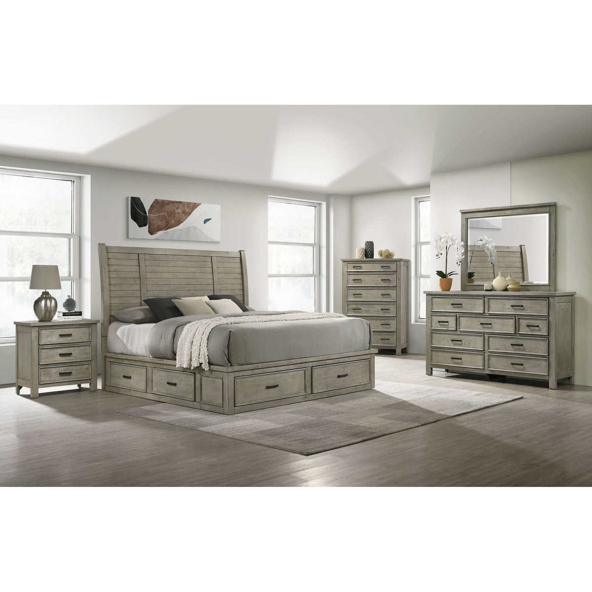 Sullivan Drift Grey 5-Piece Queen Storage Bedroom Set - Ornate Home