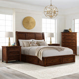 Sullivan Rich Cherry 4-Piece King Storage Bedroom Set with 2 Nightstands & Chest - Ornate Home