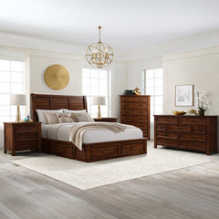 Sullivan Rich Cherry 5-Piece Queen Storage Bedroom Set with 2 Nightstands, Dresser & Chest - Ornate Home