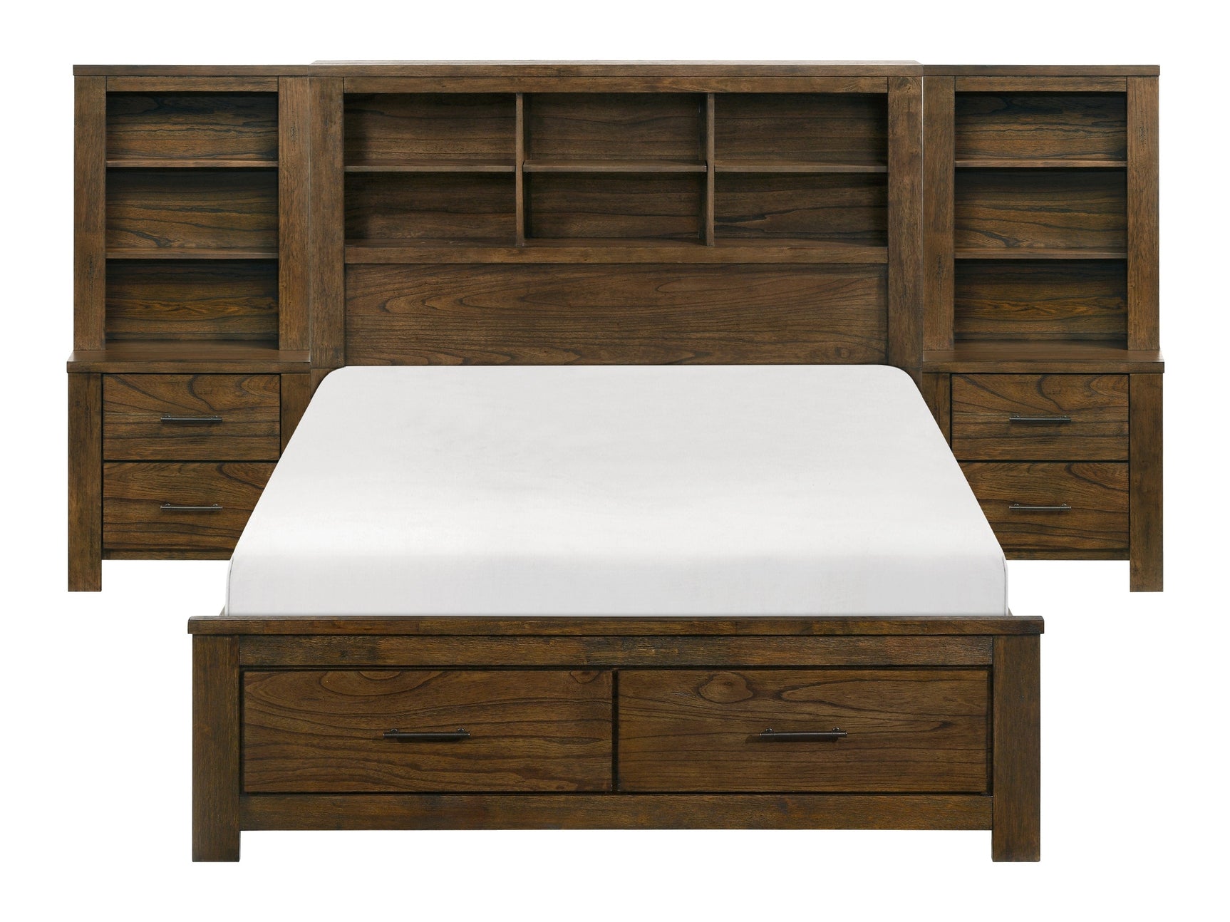 Sullivan Wire-Brushed Oak 5-Piece Set California King Wall Platform Bed - Ornate Home