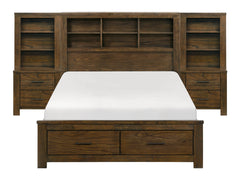 Sullivan Wire-Brushed Oak 5-Piece Set Eastern King Wall Platform Bed - Ornate Home