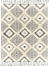 Sultan Charcoal/Beige Tribal Tassel Wool Rug - Clearance - Ornate Home