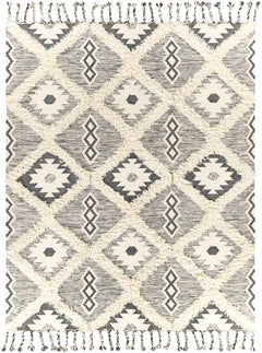 Sultan Charcoal/Beige Tribal Tassel Wool Rug - Clearance - Ornate Home