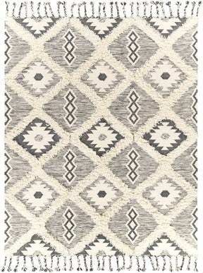 Sultan Charcoal/Beige Tribal Tassel Wool Rug - Clearance - Ornate Home