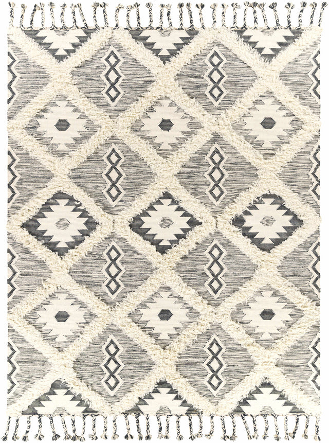 Sultan Charcoal/Beige Tribal Tassel Wool Rug - Clearance - Ornate Home