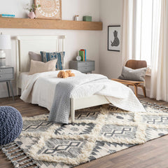 Sultan Charcoal/Beige Tribal Tassel Wool Rug - Clearance - Ornate Home