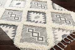 Sultan Charcoal/Beige Tribal Tassel Wool Rug - Clearance - Ornate Home