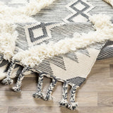 Sultan Charcoal/Beige Tribal Tassel Wool Rug - Clearance - Ornate Home