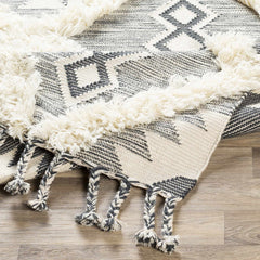 Sultan Charcoal/Beige Tribal Tassel Wool Rug - Clearance - Ornate Home