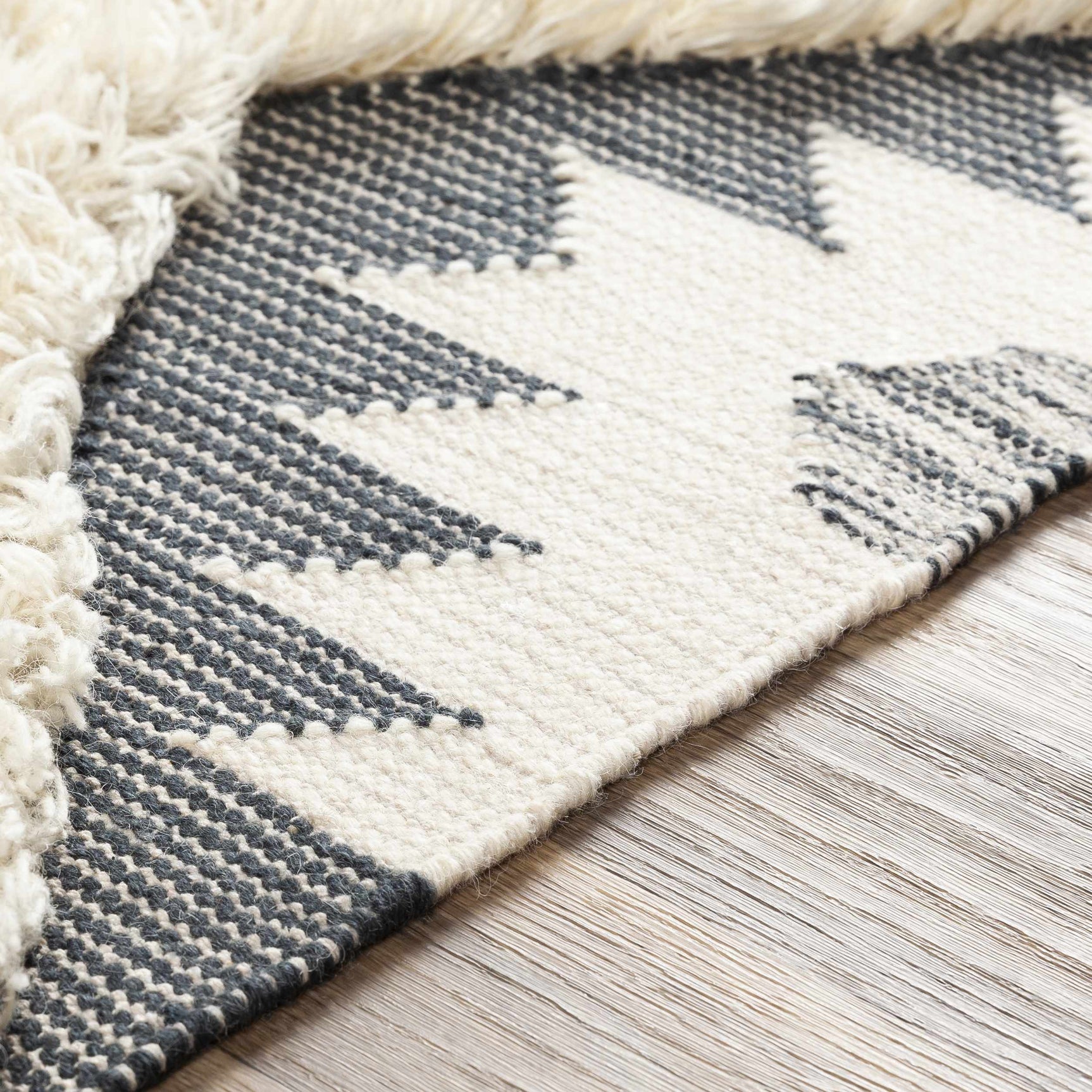Sultan Charcoal/Beige Tribal Tassel Wool Rug - Clearance - Ornate Home