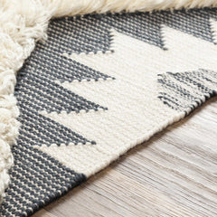 Sultan Charcoal/Beige Tribal Tassel Wool Rug - Clearance - Ornate Home