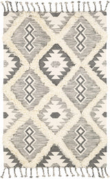 Sultan Charcoal/Beige Tribal Tassel Wool Rug - Clearance - Ornate Home