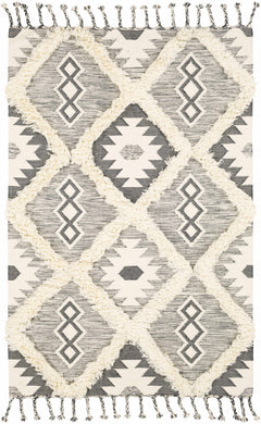 Sultan Charcoal/Beige Tribal Tassel Wool Rug - Clearance - Ornate Home