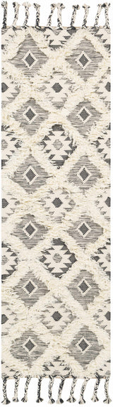 Sultan Charcoal/Beige Tribal Tassel Wool Rug - Clearance - Ornate Home