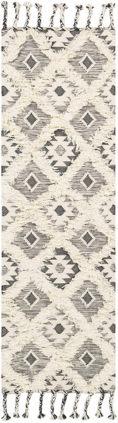 Sultan Charcoal/Beige Tribal Tassel Wool Rug - Clearance - Ornate Home