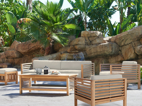 Summer 5-Piece Teak Canvas Outdoor Patio Deep Seating Set with Subrella Canvas Cushion - Ornate Home