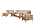 Summer 5-Piece Teak Canvas Outdoor Patio Deep Seating Set with Subrella Canvas Cushion - Ornate Home